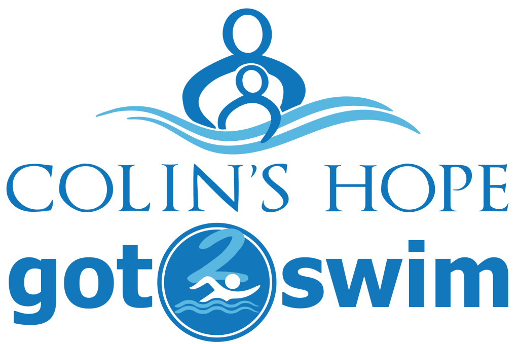 Colin’s Hope Got2Swim logo featuring stylized figures above waves and a swimmer icon within a blue circle.